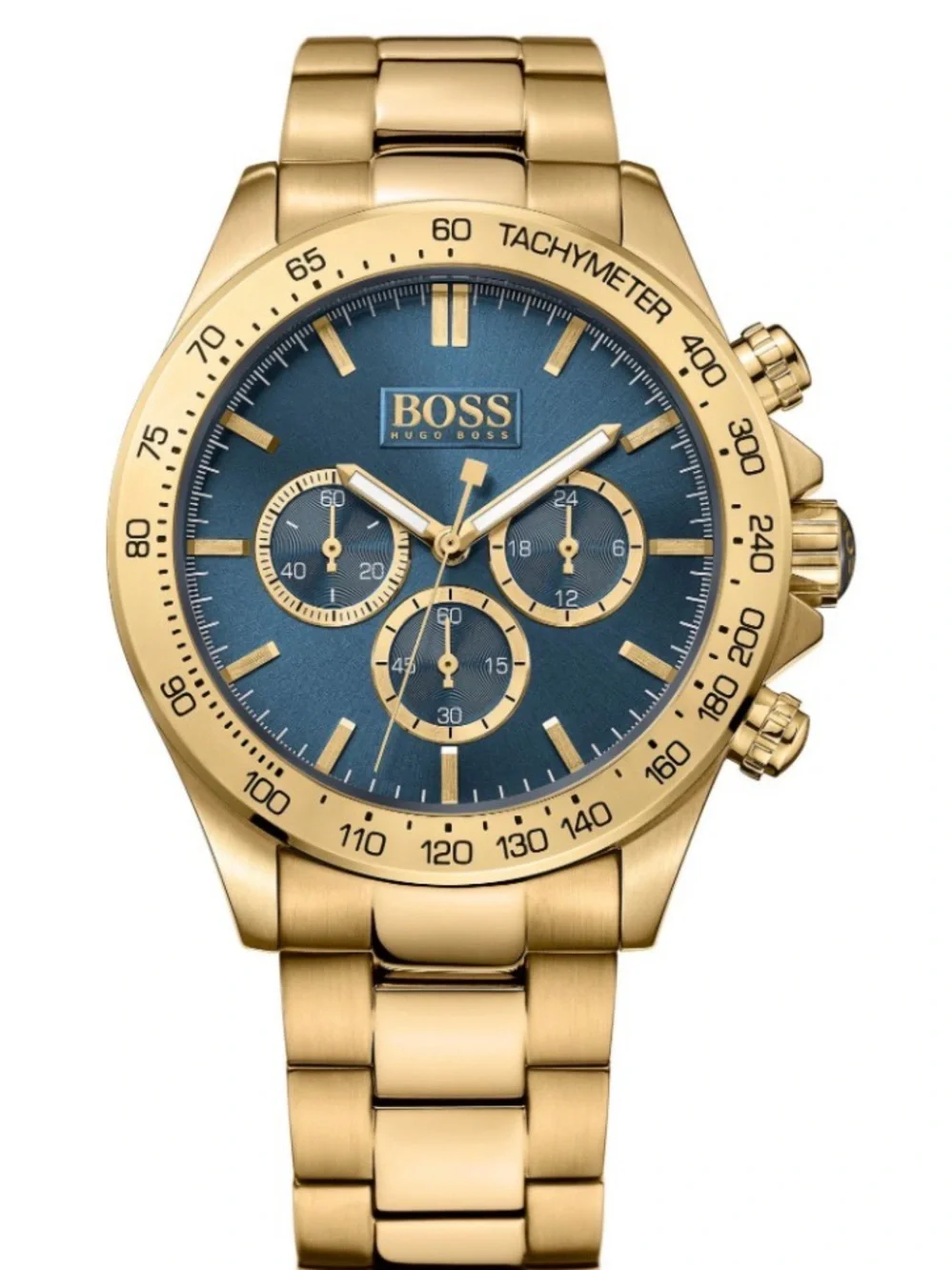 Hugo boss Gold-Tone Chronograph Watch with Blue Dial and Gold Bracelet Mens